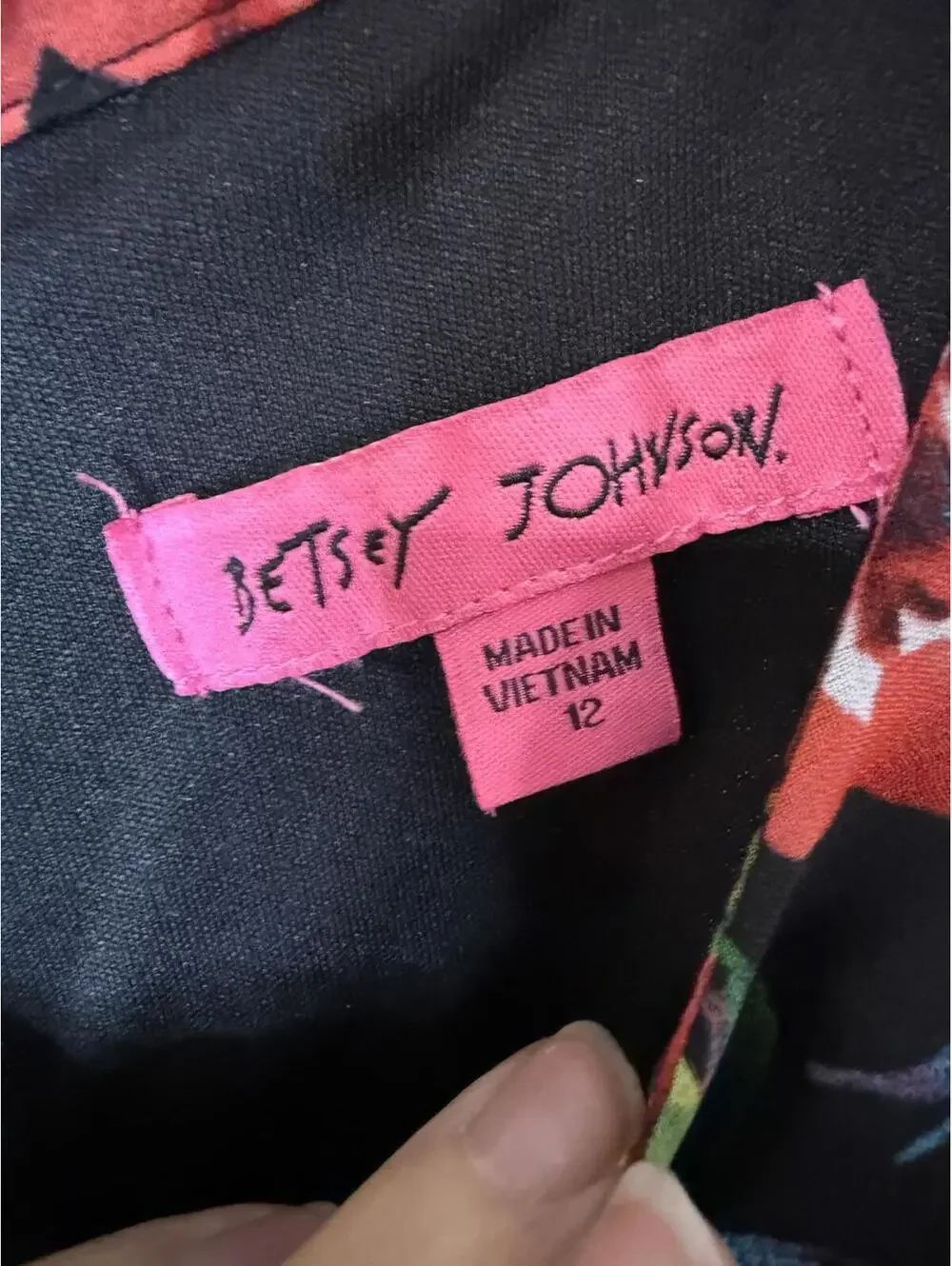 Betsey Johnson 12 Sleeveless Black Dress with Red Floral Print